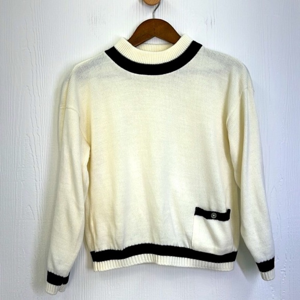 Jasper - Vintage High Neck Ivory And Black Pocket Sweater Size Large - Picture 9 of 14